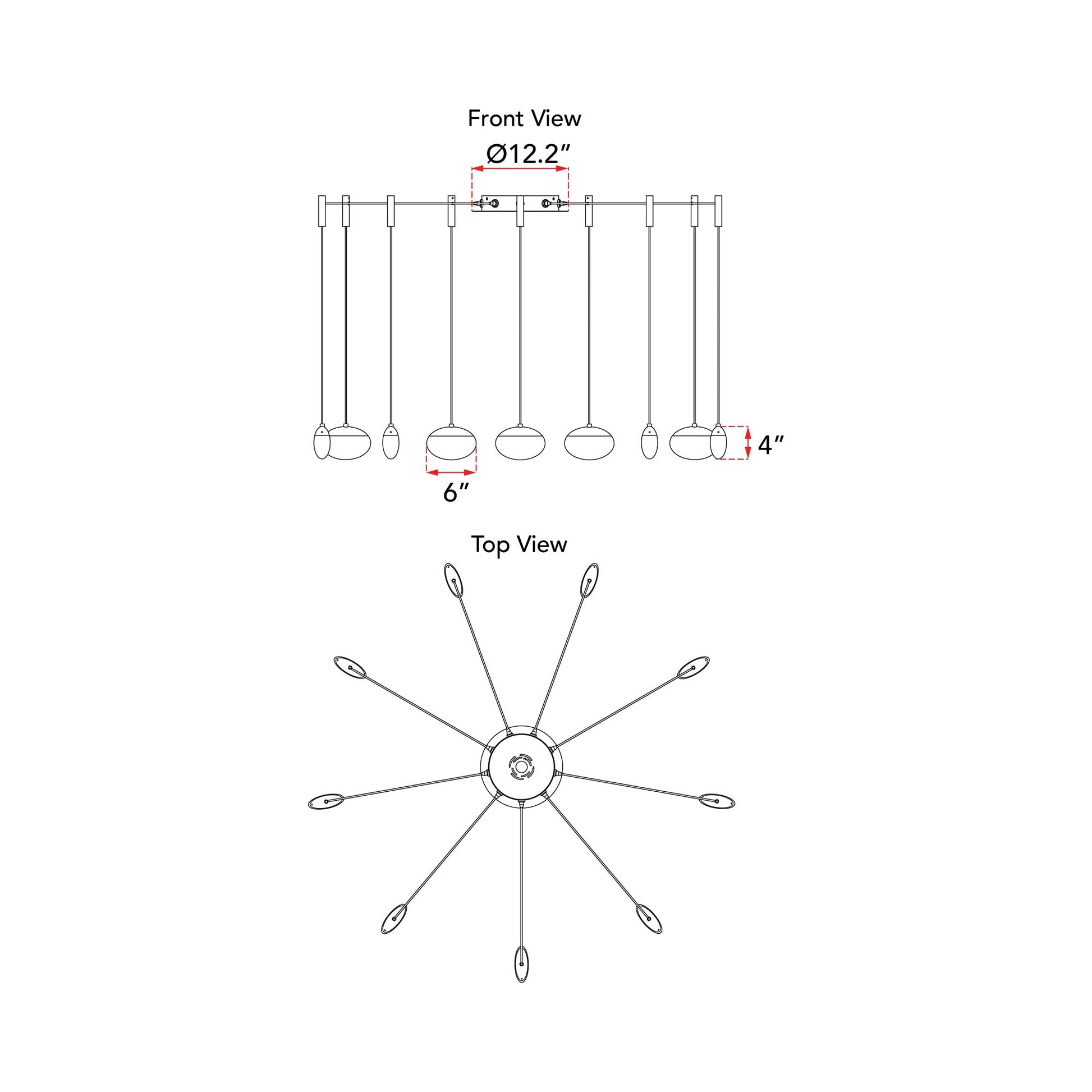 Athena LED Chandelier - line drawing.