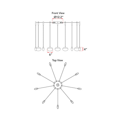 Athena LED Chandelier - line drawing.