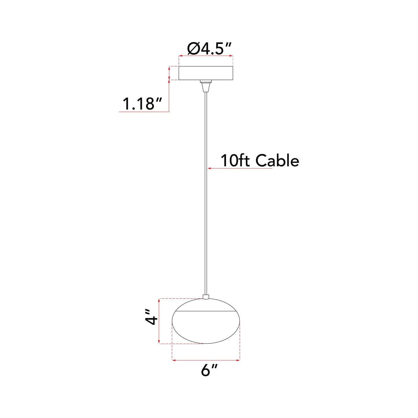 Athena LED Pendant Light - line drawing.