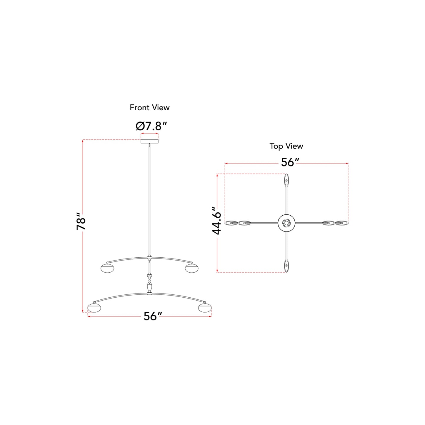 Athena Teardrop LED Chandelier - line drawing.