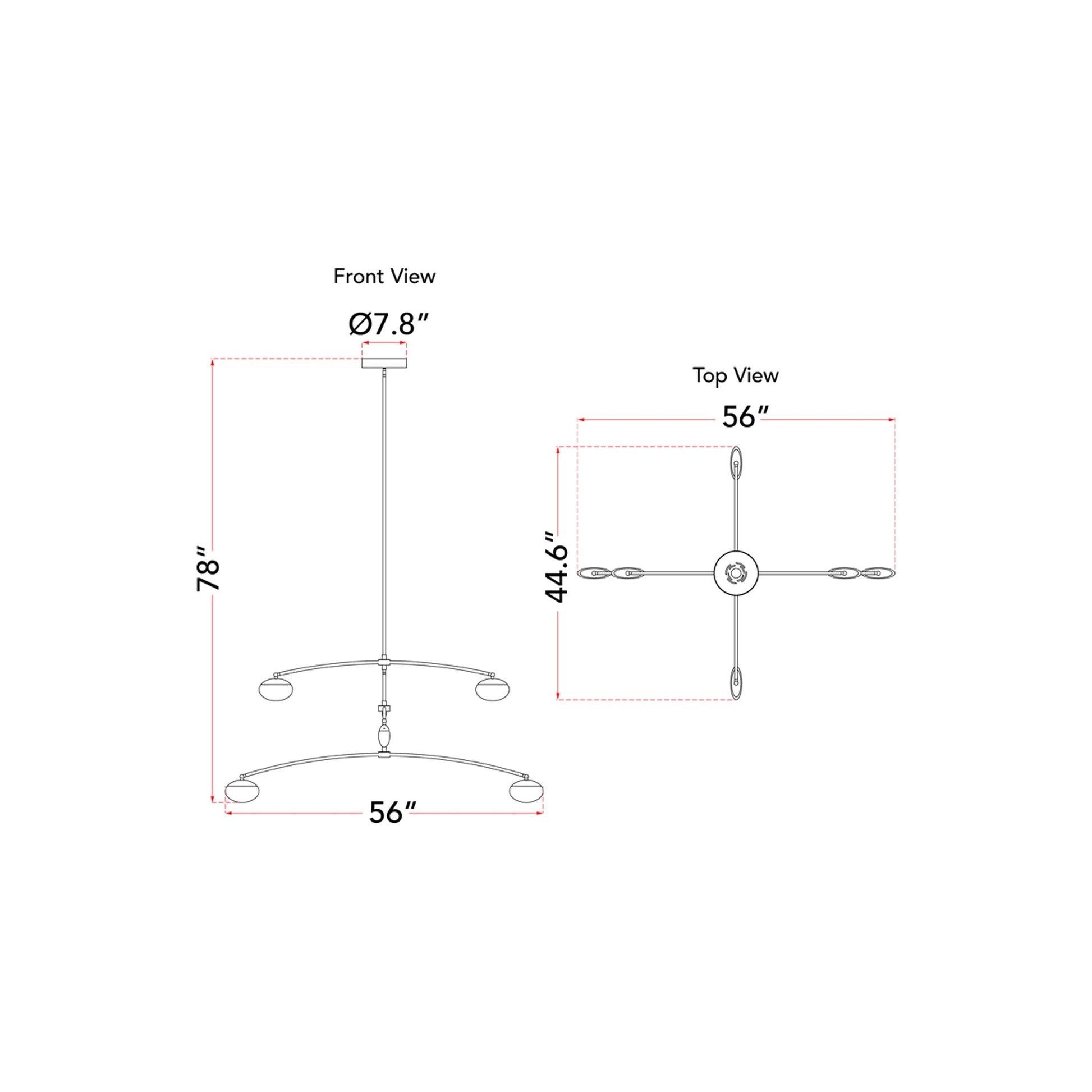 Athena Teardrop LED Chandelier - line drawing.