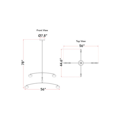 Athena Teardrop LED Chandelier - line drawing.