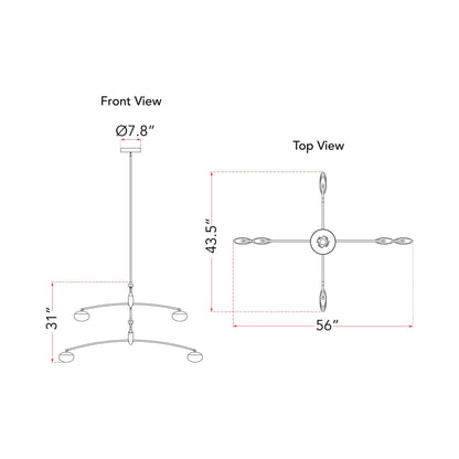 Athena Teardrop LED Chandelier - line drawing.
