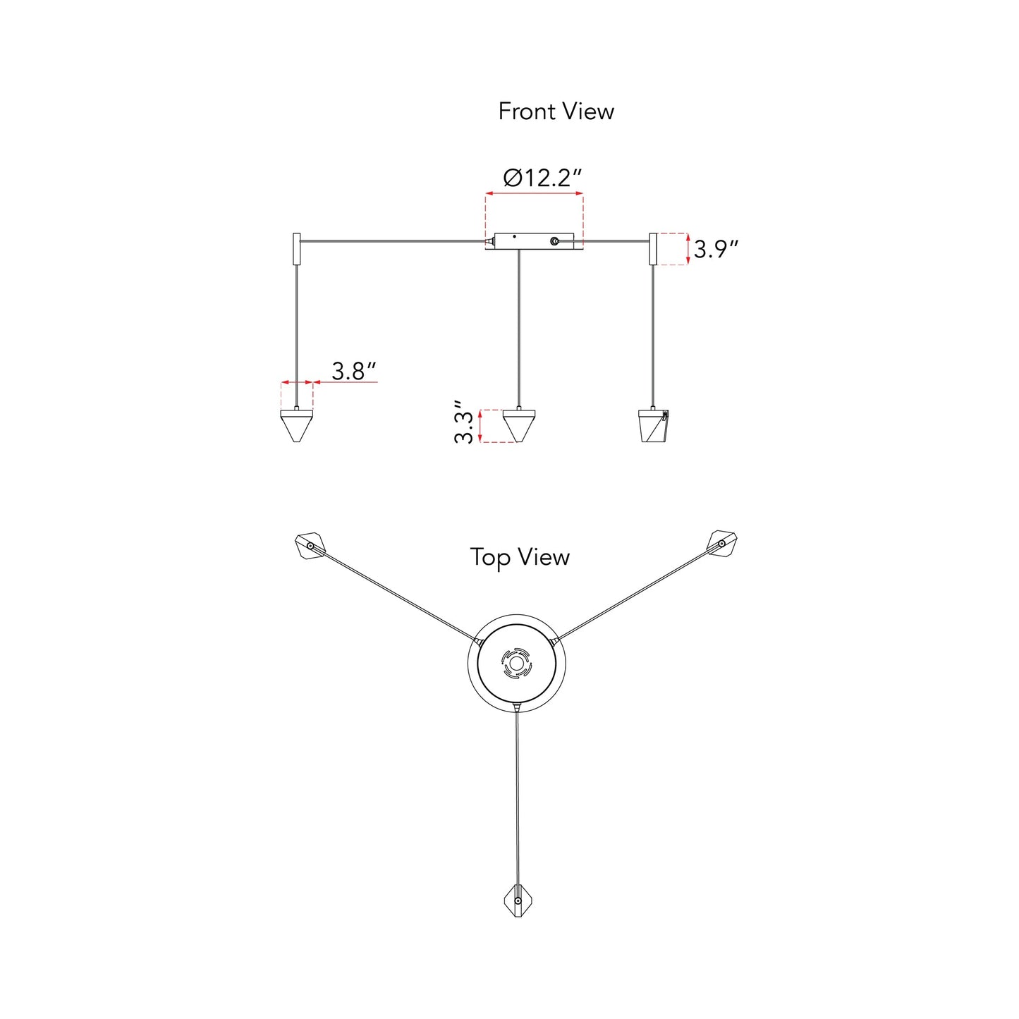 Atlas LED Chandelier - line drawing.