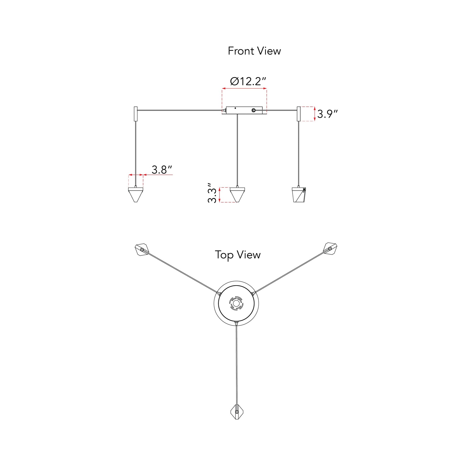 Atlas LED Chandelier - line drawing.