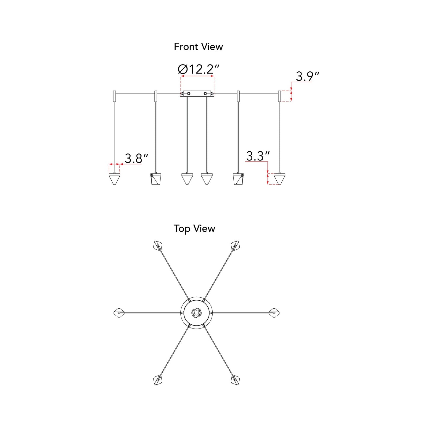 Atlas LED Chandelier - line drawing.