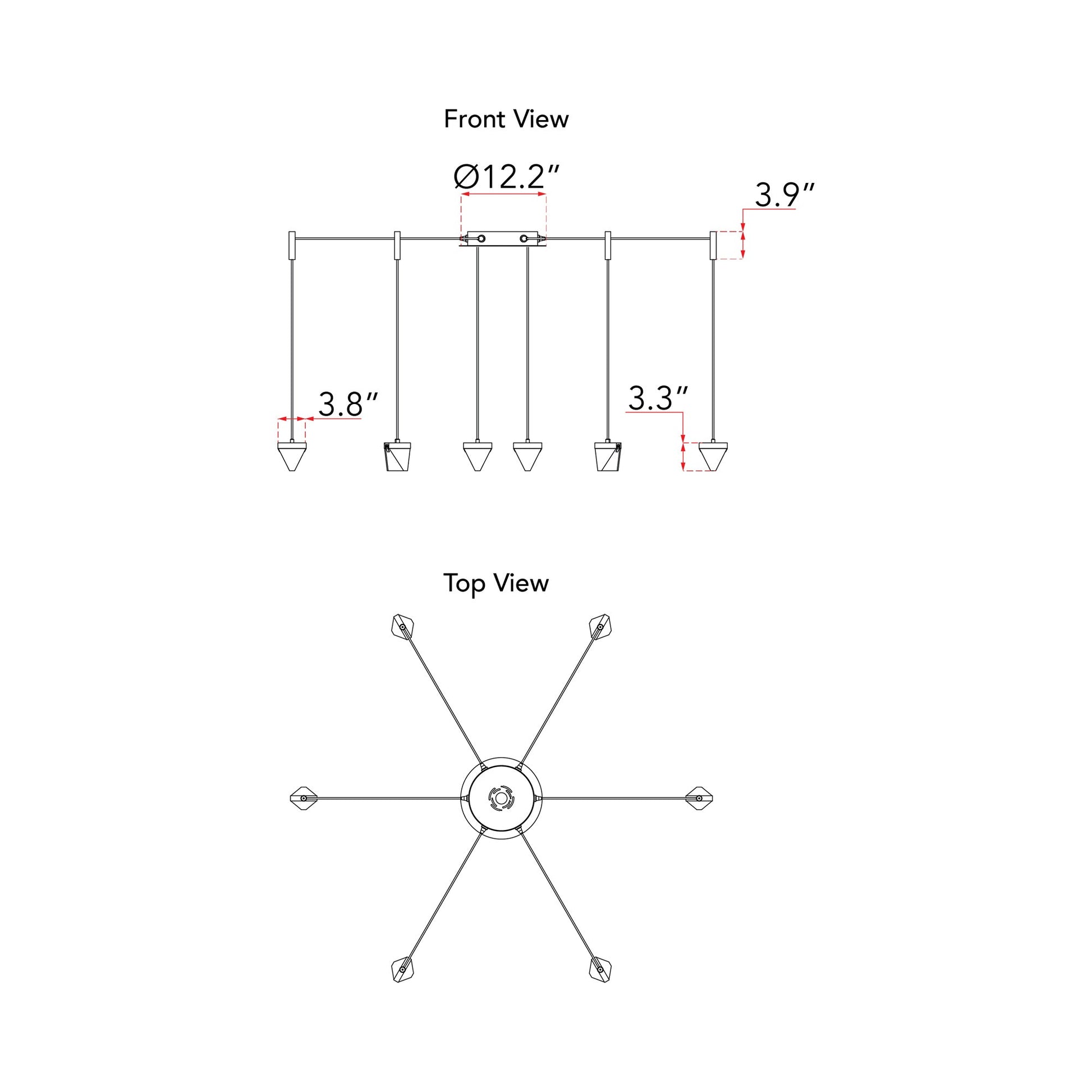 Atlas LED Chandelier - line drawing.