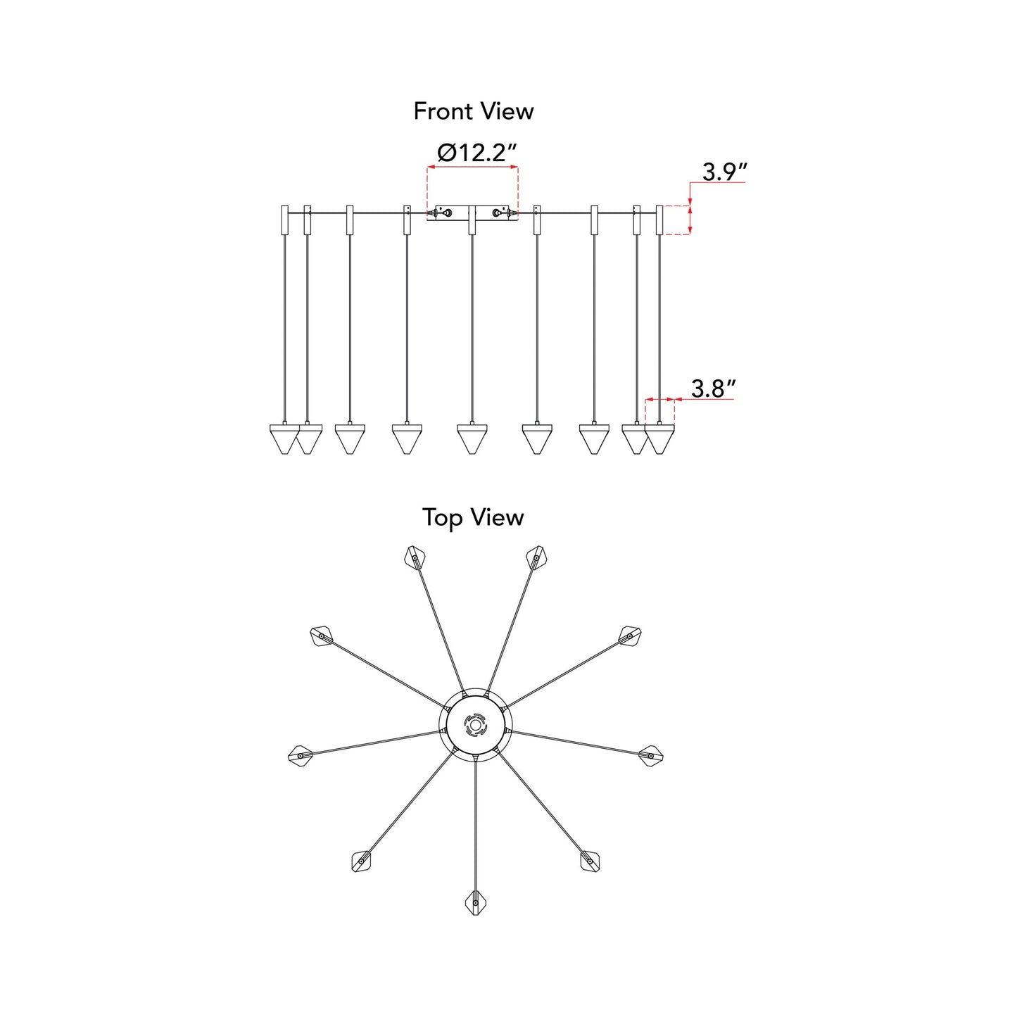 Atlas LED Chandelier - line drawing.