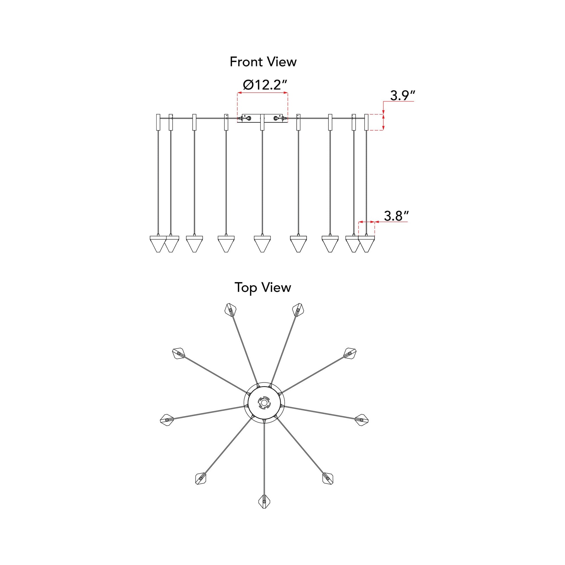 Atlas LED Chandelier - line drawing.