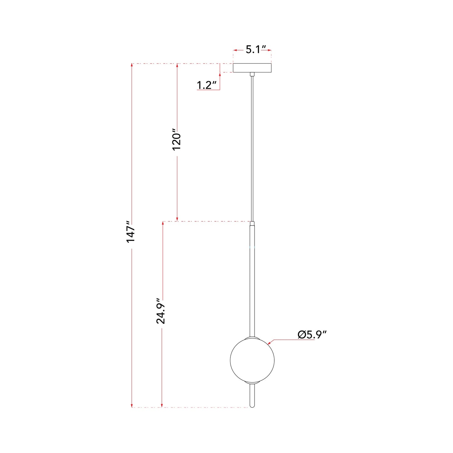 B Ton LED Pendant Light - line drawing.