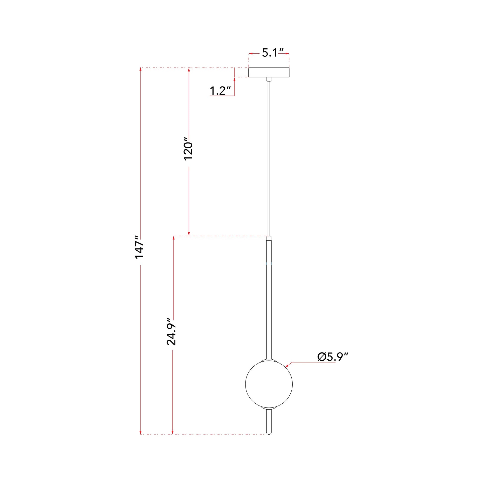 B Ton LED Pendant Light - line drawing.