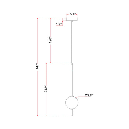 B Ton LED Pendant Light - line drawing.