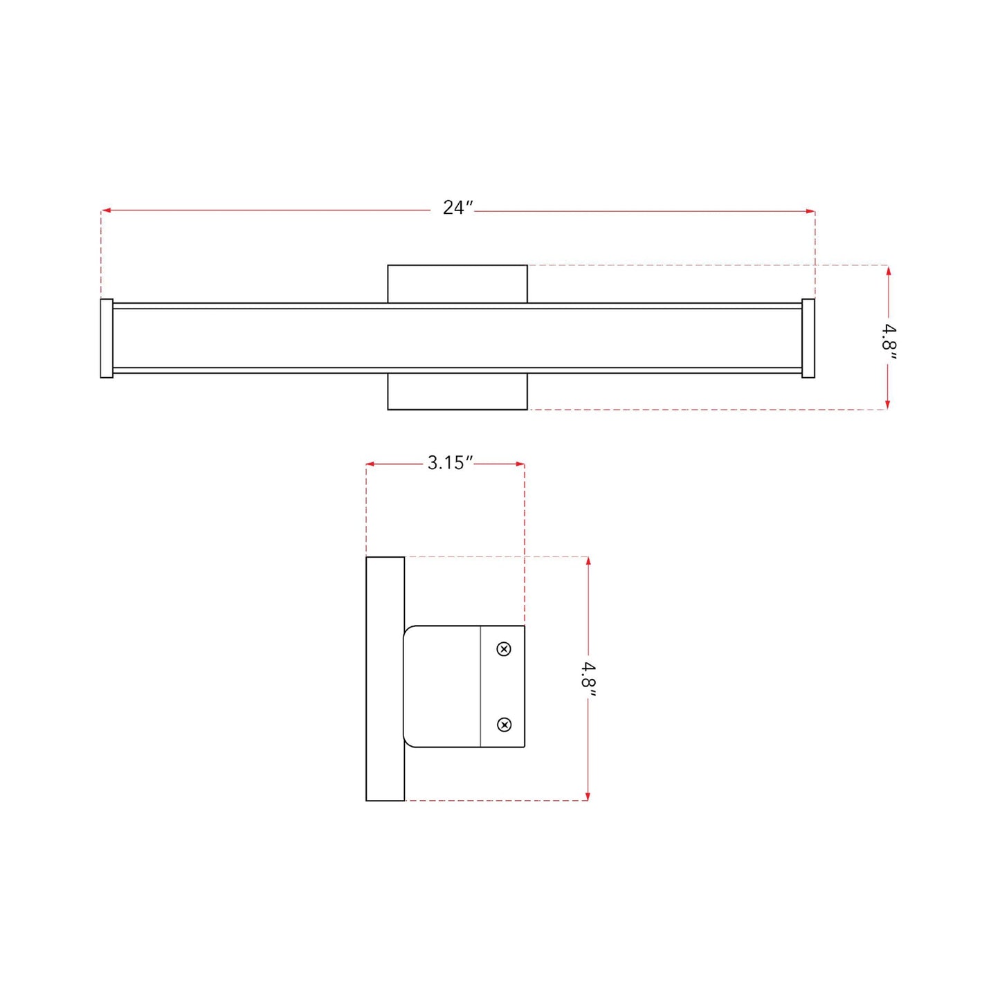 Bend LED Bath Vanity Light - line drawing.