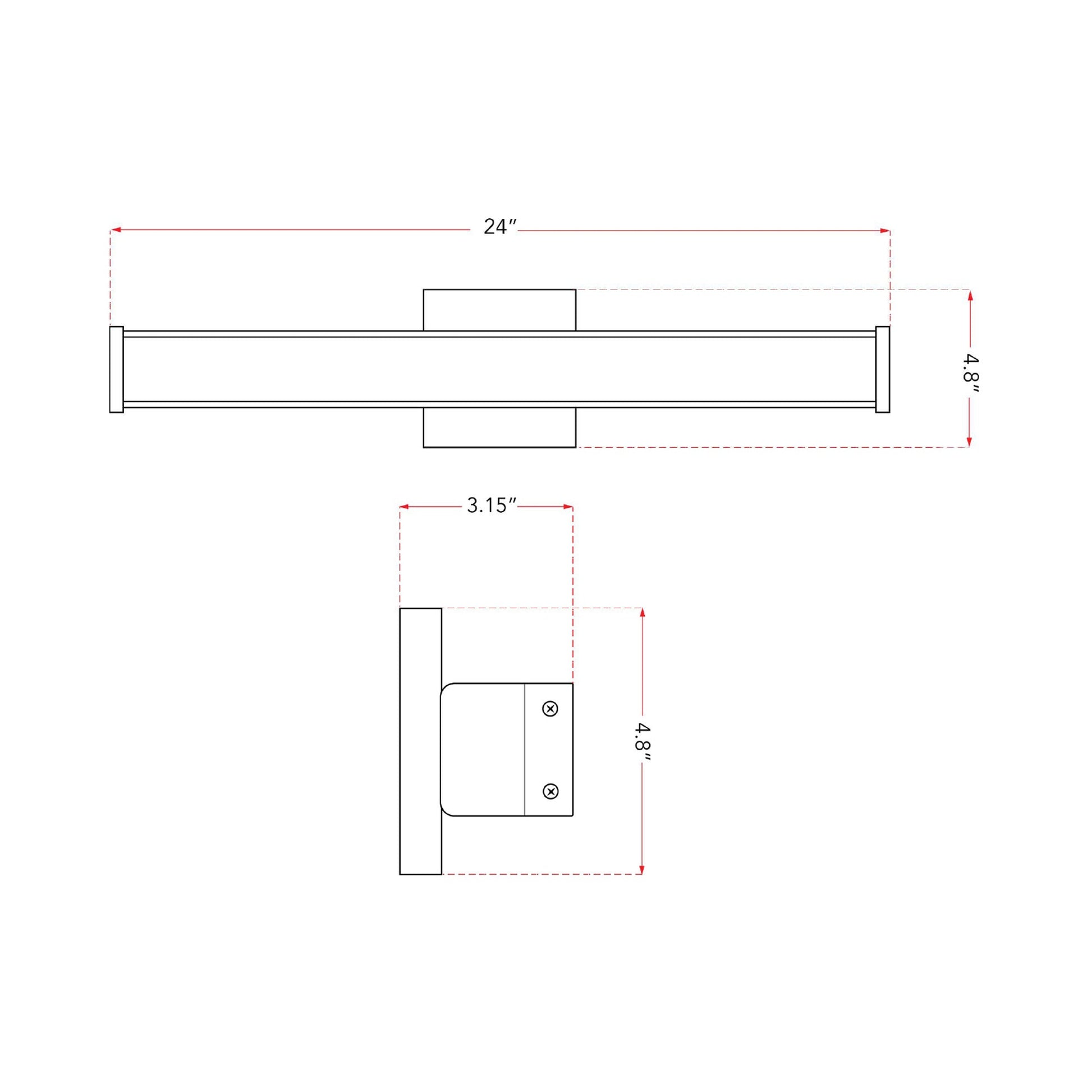 Bend LED Bath Vanity Light - line drawing.