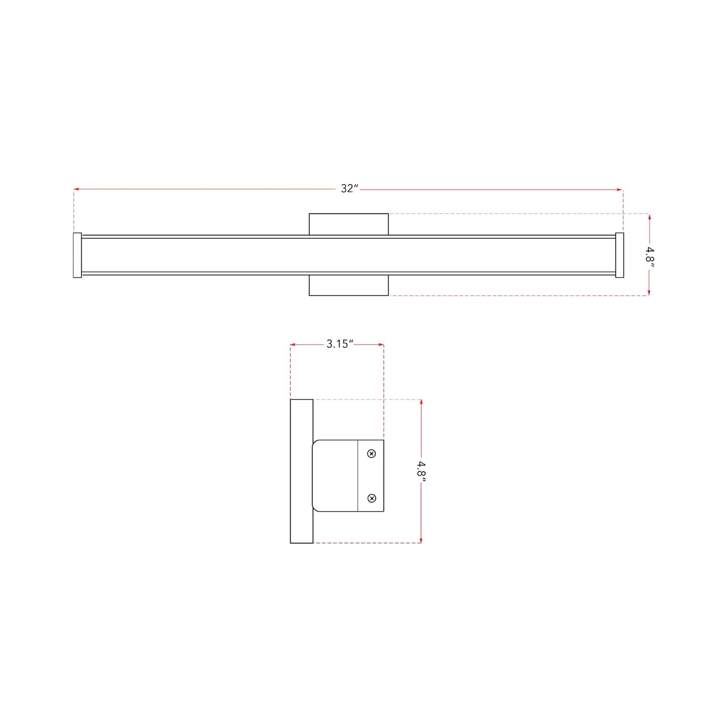 Bend LED Bath Vanity Light - line drawing.