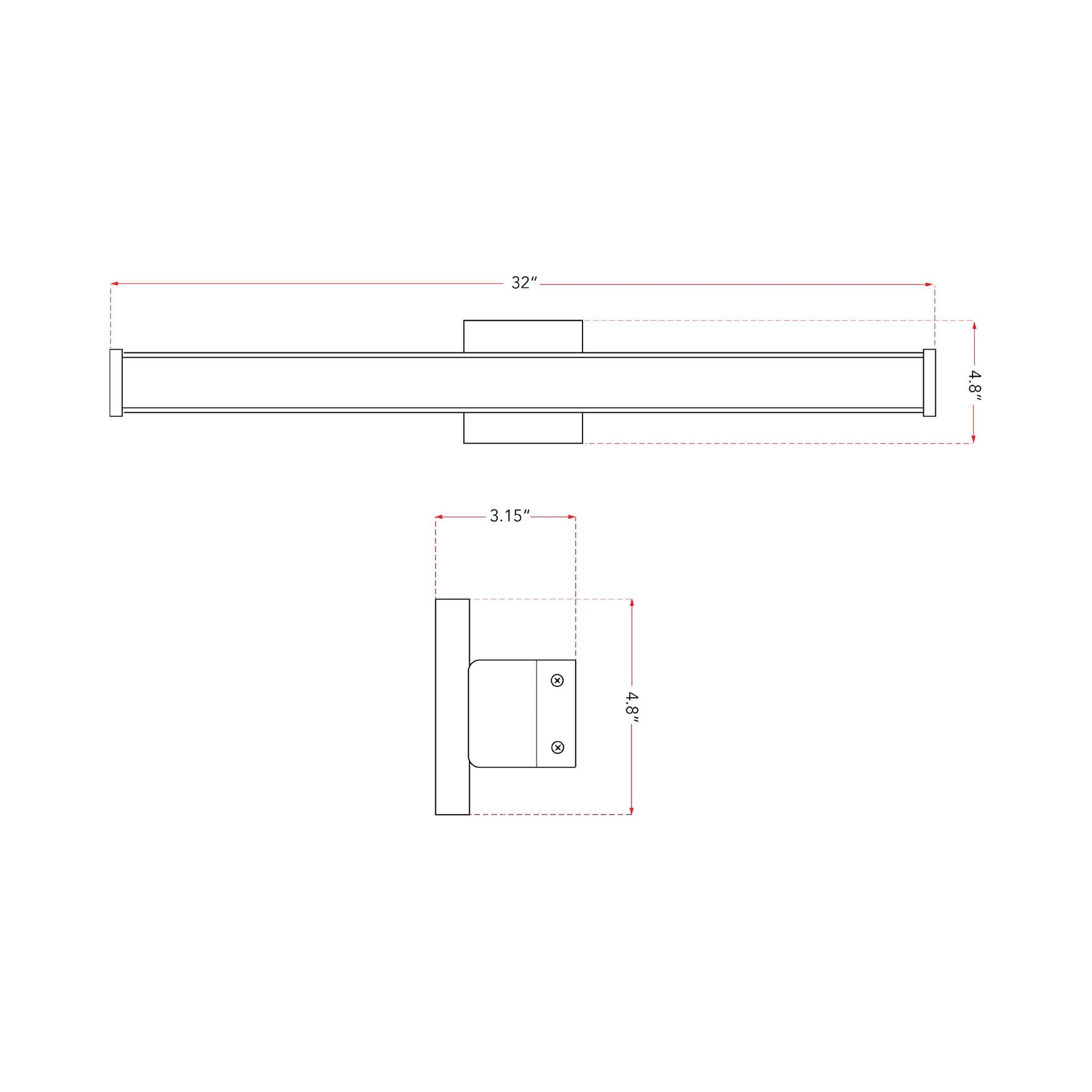 Bend LED Bath Vanity Light - line drawing.