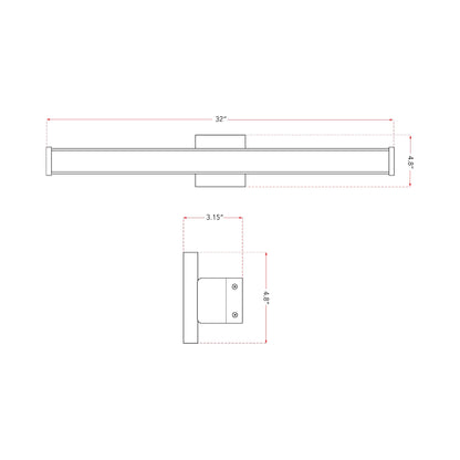 Bend LED Bath Vanity Light - line drawing.