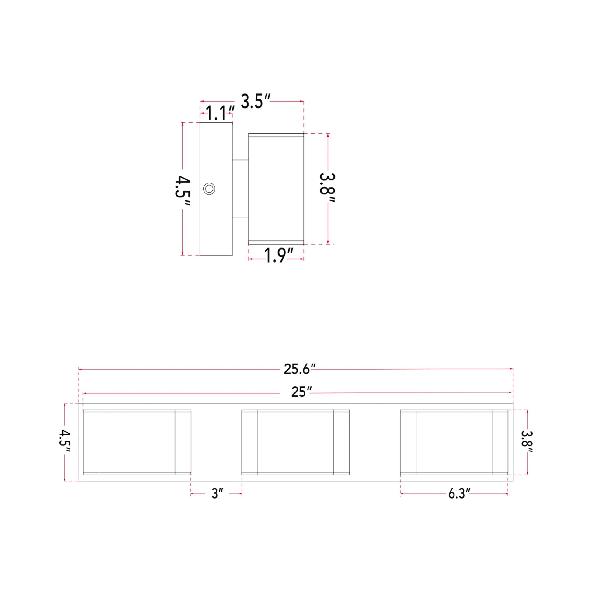 Bianca LED Bath Vanity Light - line drawing.
