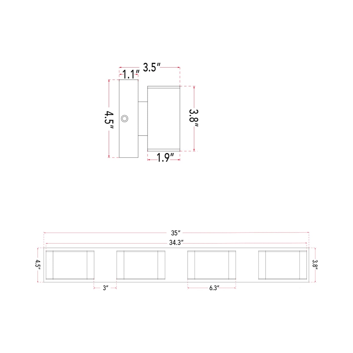 Bianca LED Bath Vanity Light - line drawing.