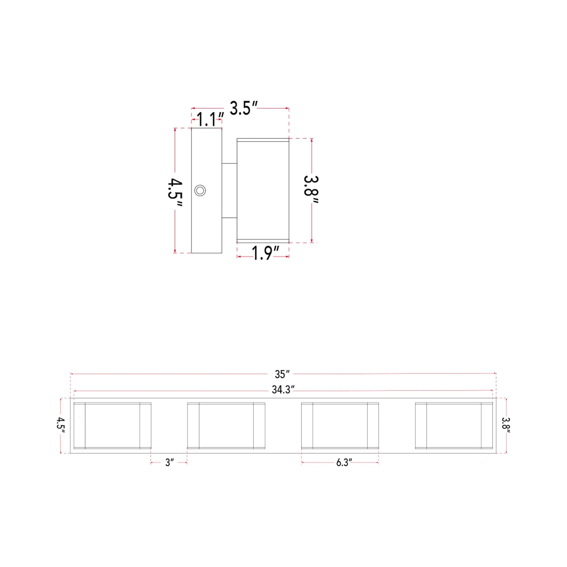 Bianca LED Bath Vanity Light - line drawing.