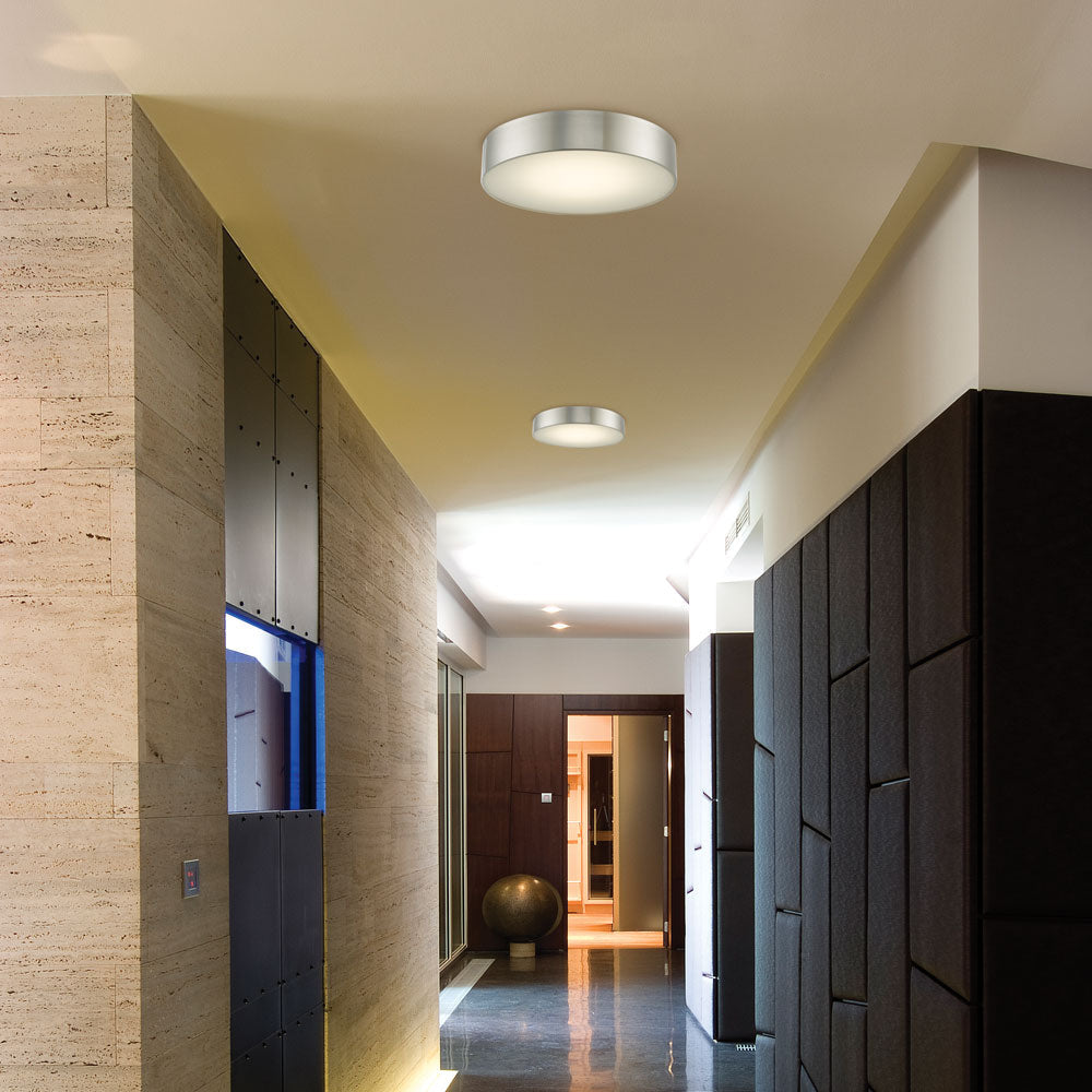 Bongo LED Flush Mount Ceiling Light in hallway.