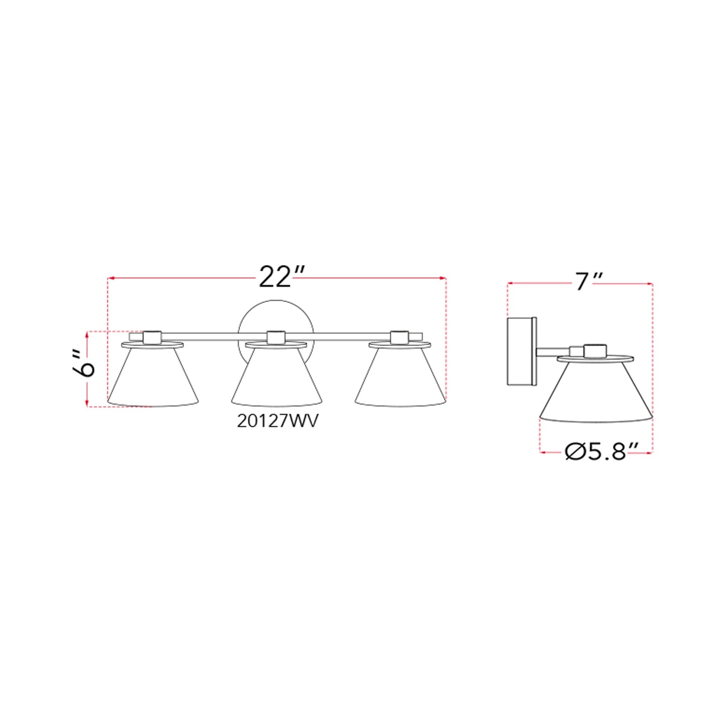 Cone LED Bath Vanity Light - line drawing.