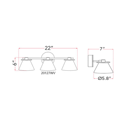 Cone LED Bath Vanity Light - line drawing.