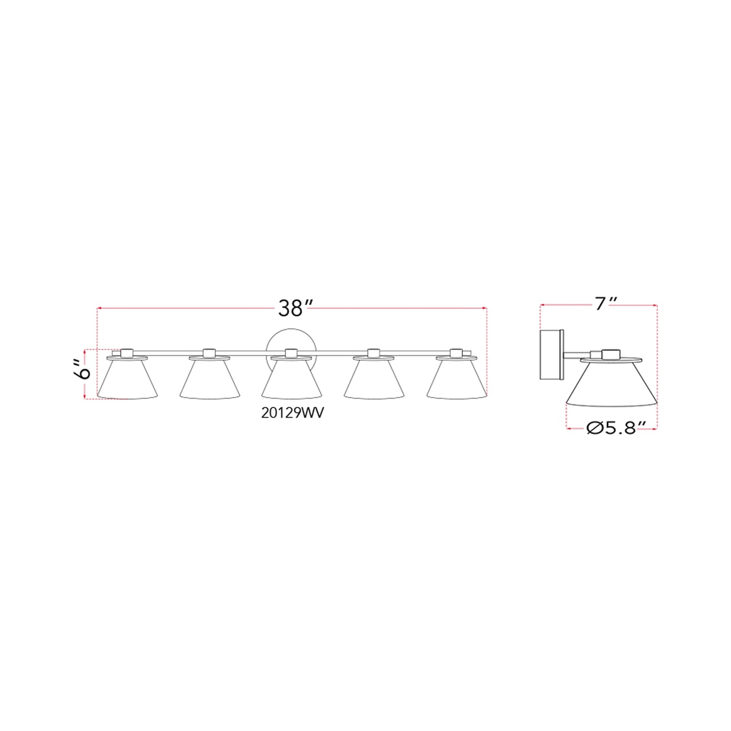 Cone LED Bath Vanity Light - line drawing.