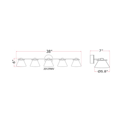 Cone LED Bath Vanity Light - line drawing.