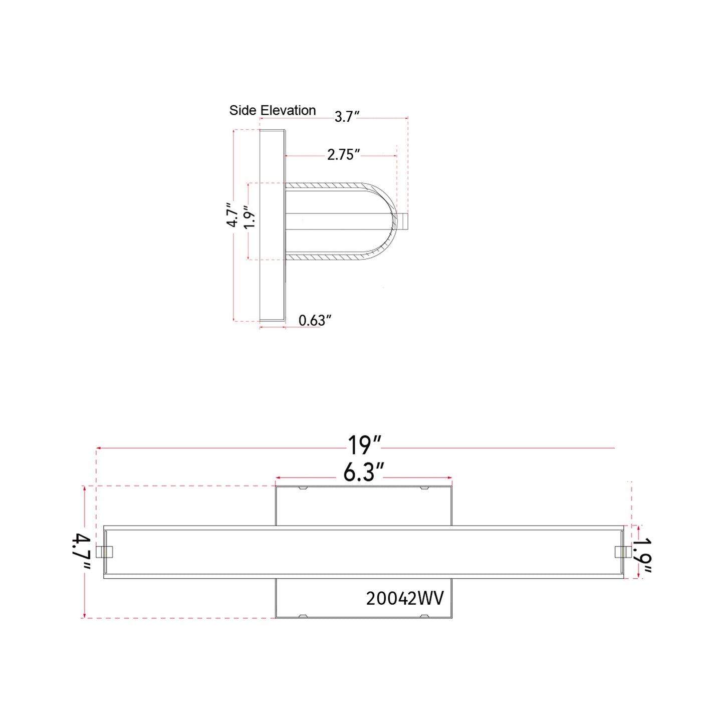 Eco LED Bath Vanity Light - line drawing.