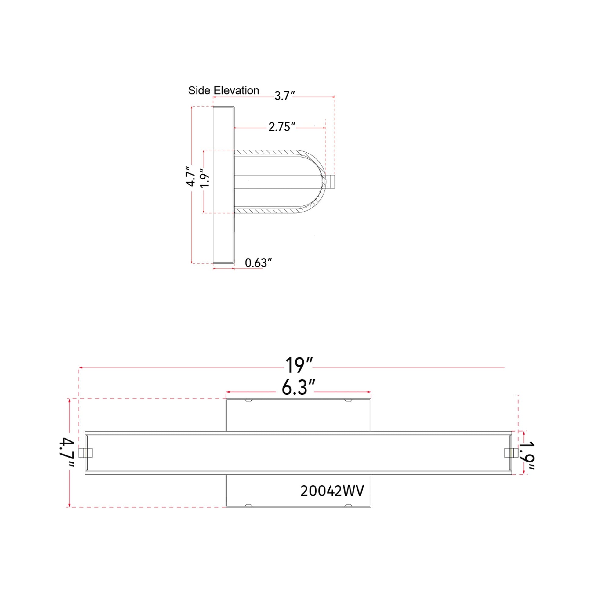 Eco LED Bath Vanity Light - line drawing.