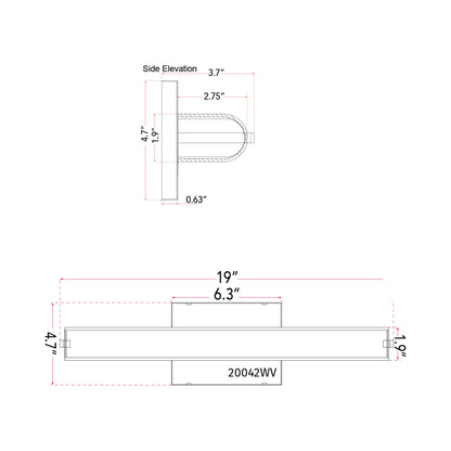 Eco LED Bath Vanity Light - line drawing.