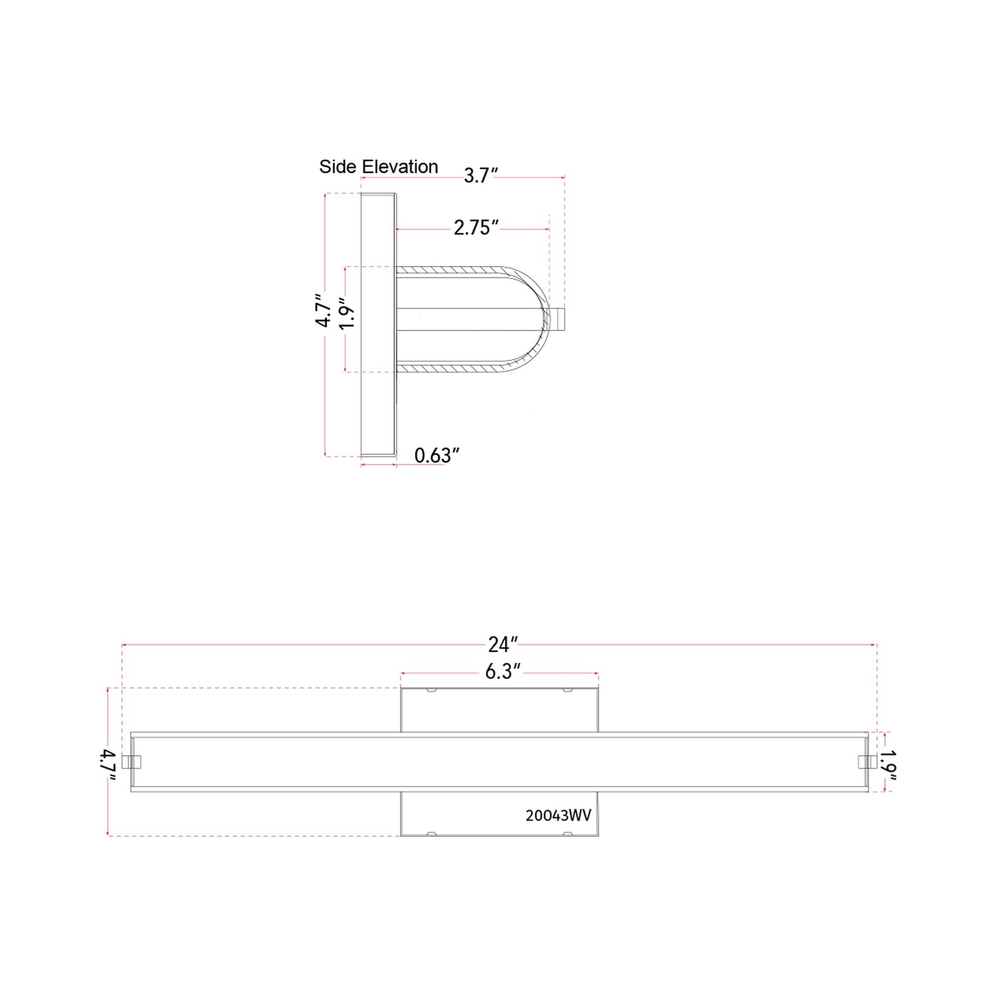 Eco LED Bath Vanity Light - line drawing.