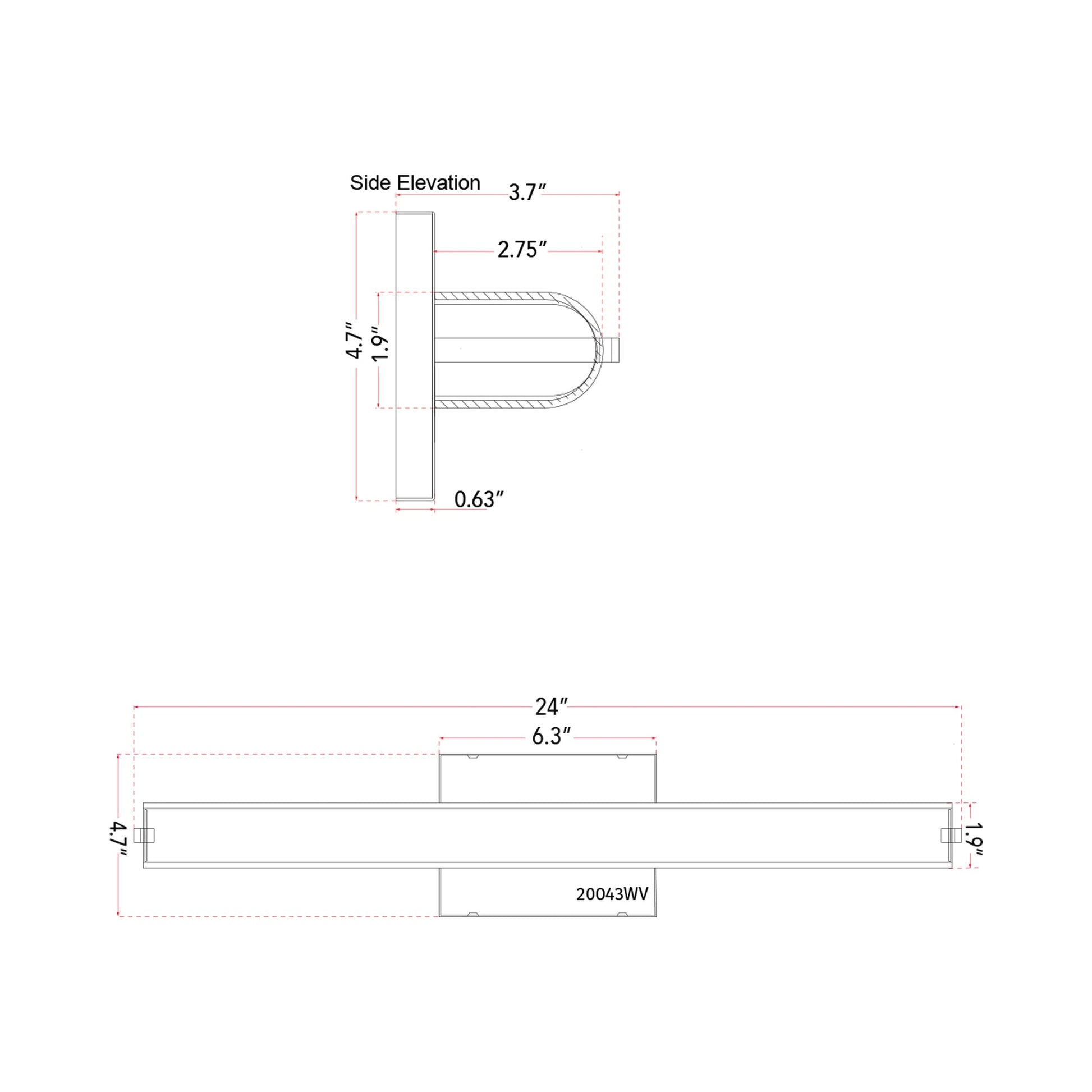 Eco LED Bath Vanity Light - line drawing.