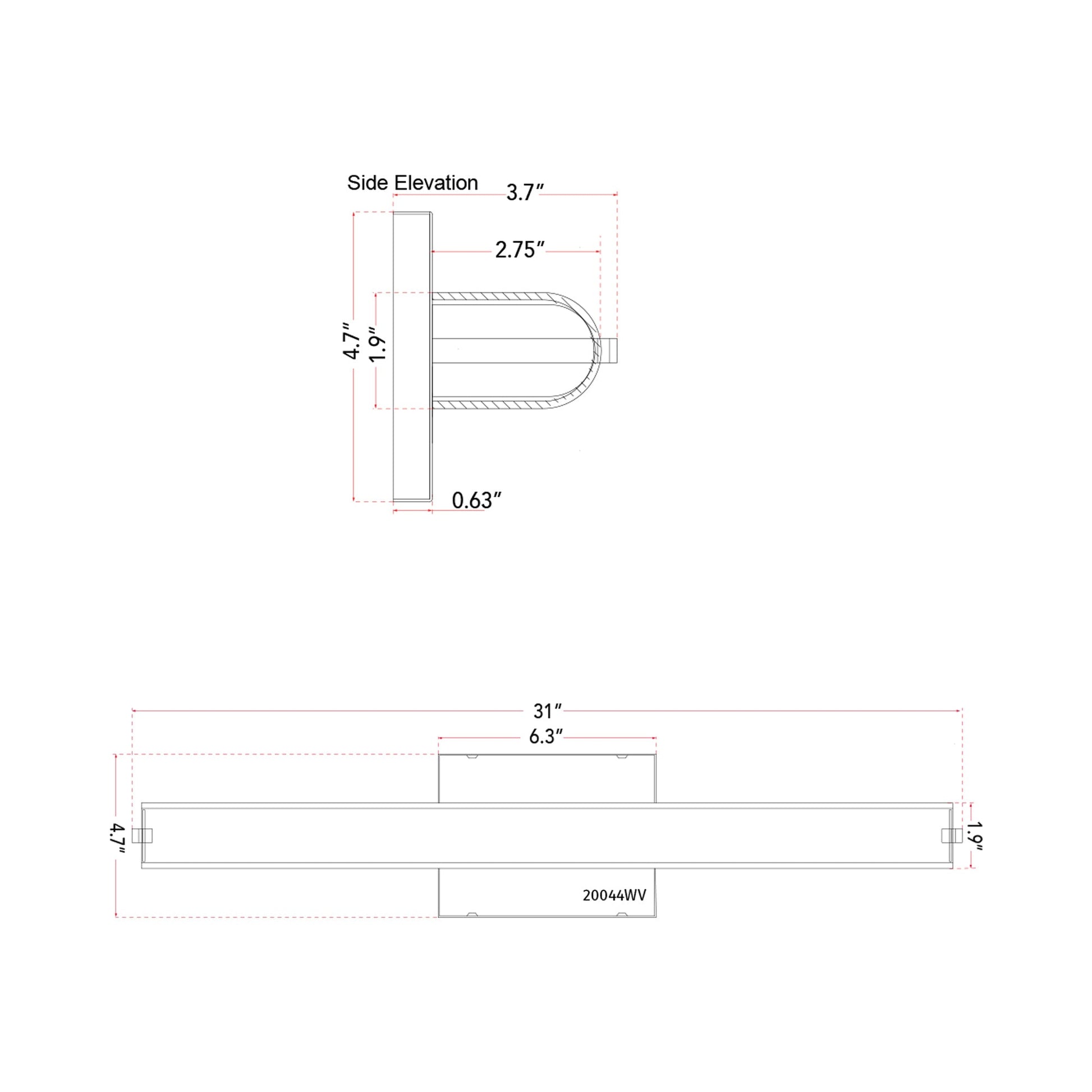 Eco LED Bath Vanity Light - line drawing.