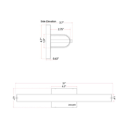 Eco LED Bath Vanity Light - line drawing.