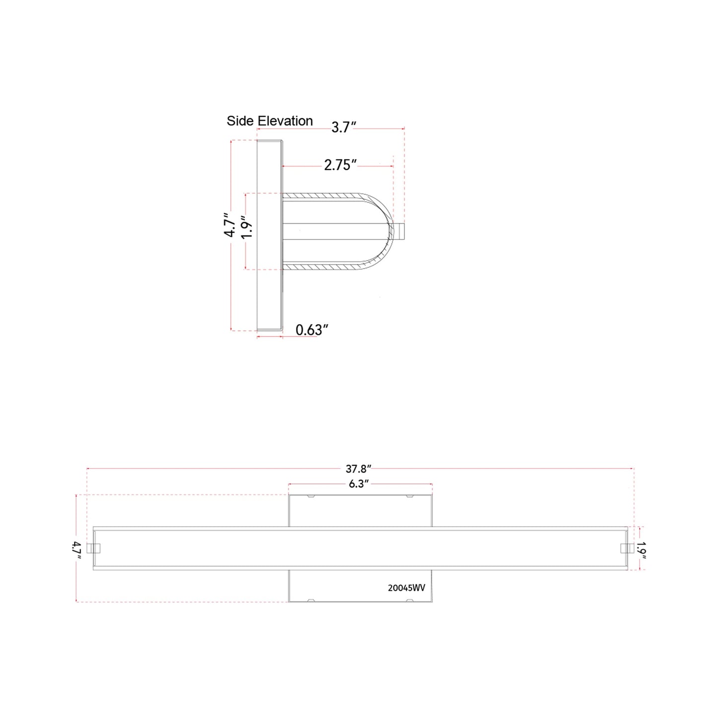 Eco LED Bath Vanity Light - line drawing.