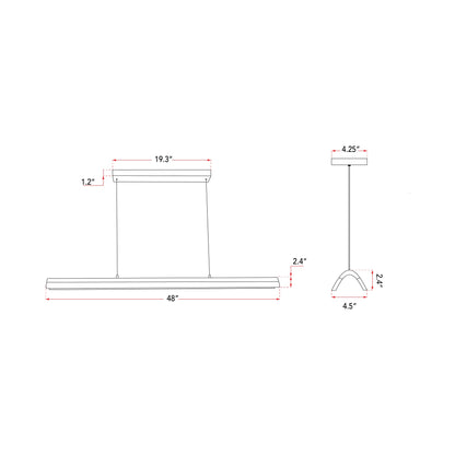 Eros Linear LED Pendant Light - line drawing.