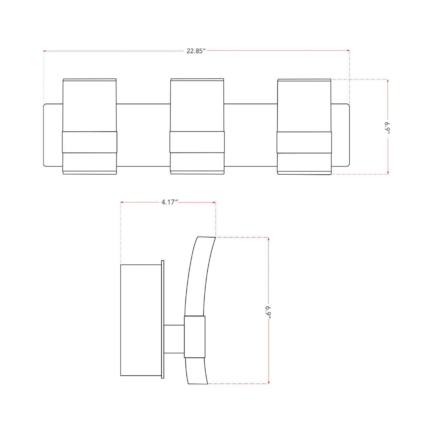 Fang LED Bath Vanity Light - line drawing.