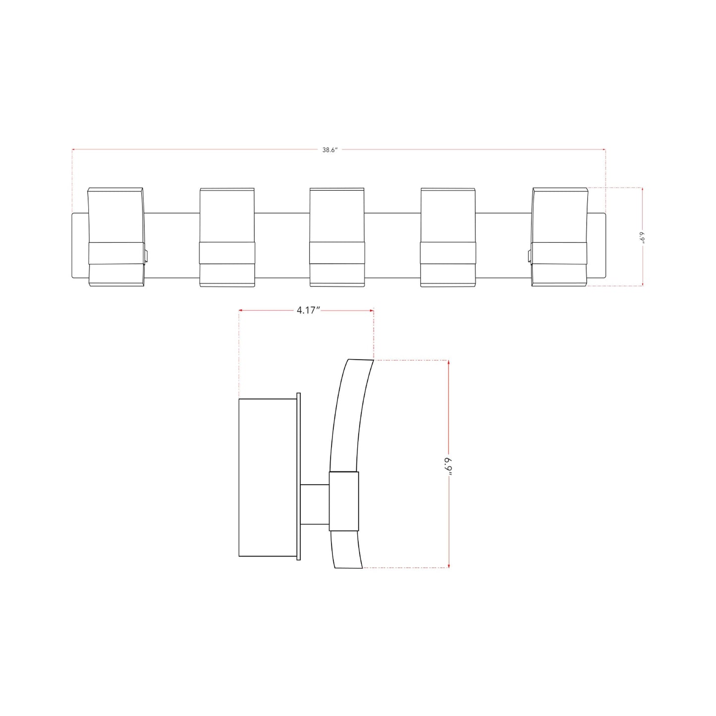 Fang LED Bath Vanity Light - line drawing.