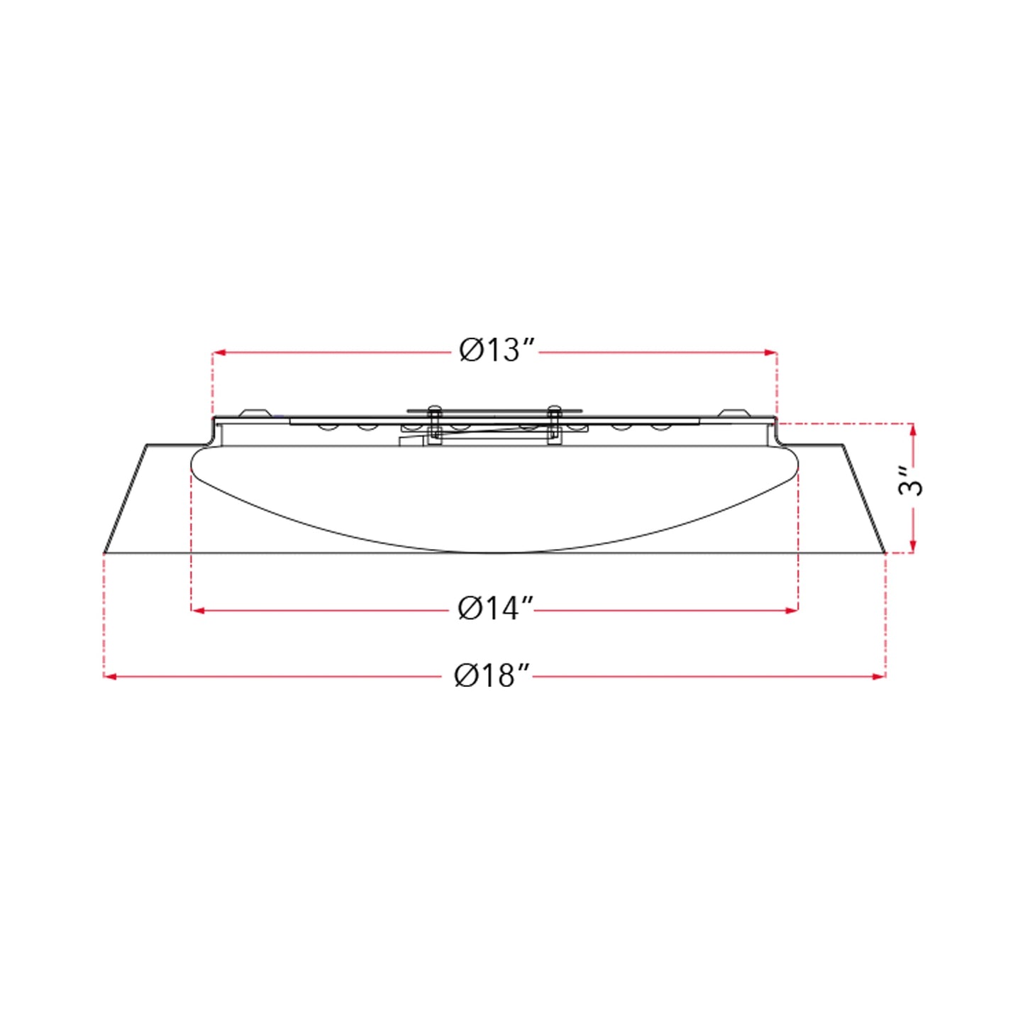 Flare LED Flush Mount Ceiling Light - line drawing.