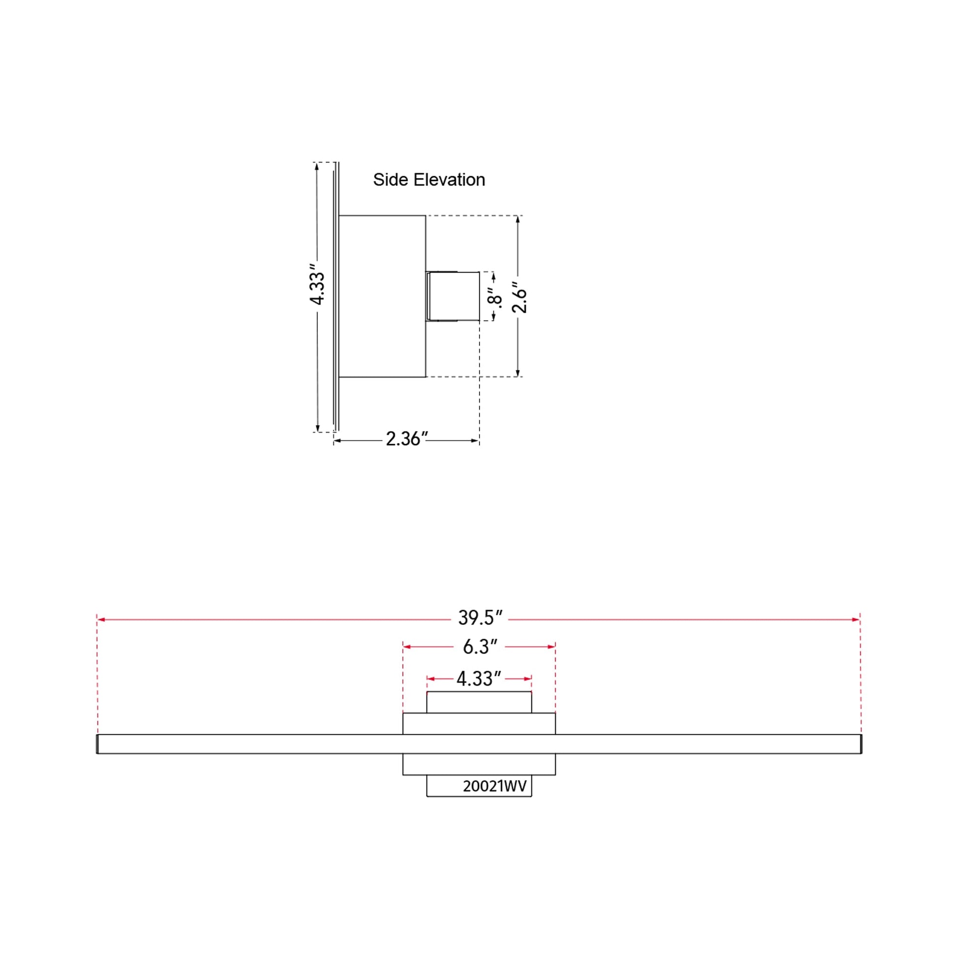Foil LED Bath Vanity Light - line drawing.