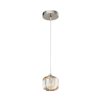 Geo LED Pendant Light in Brushed Nickel/Amber Glass.
