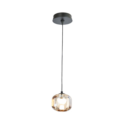 Geo LED Pendant Light in Matte Black/Amber Glass.