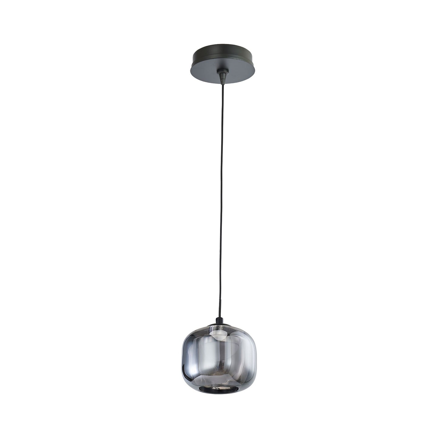 Geo LED Pendant Light in Matte Black/Ash Glass.