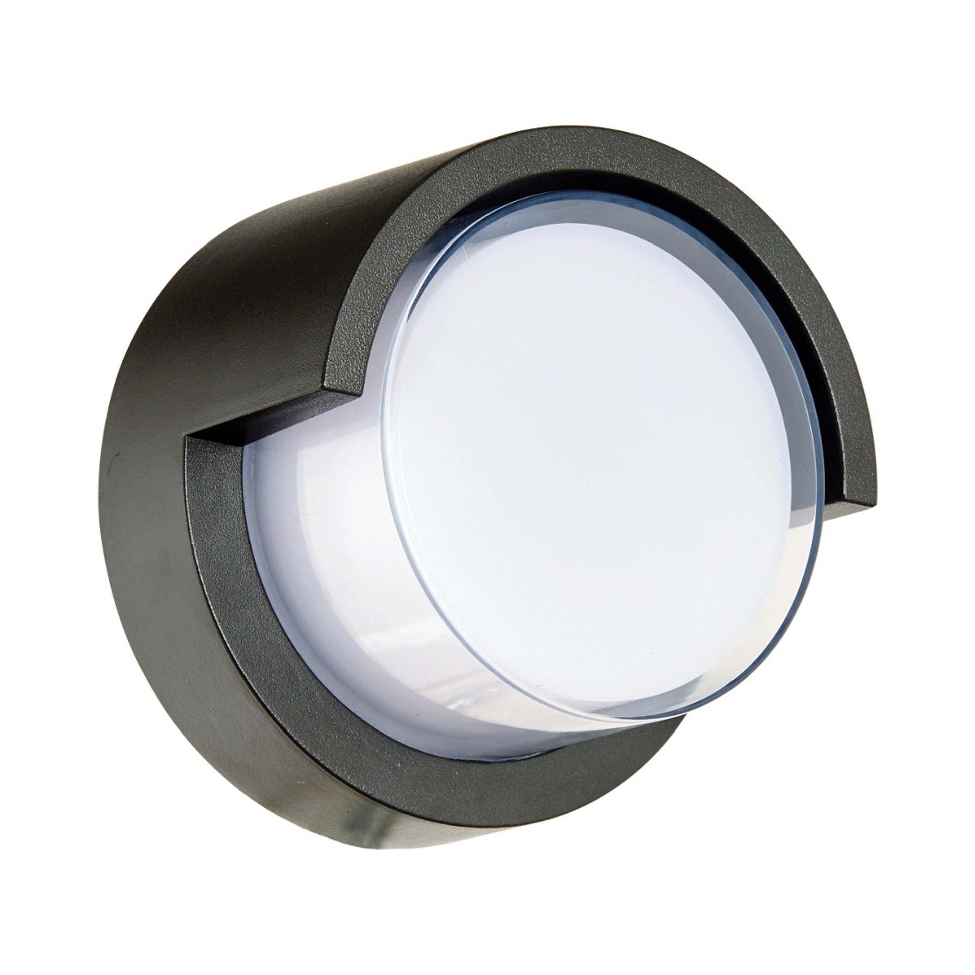 Geo Round Hooded Outdoor LED Wall Light.
