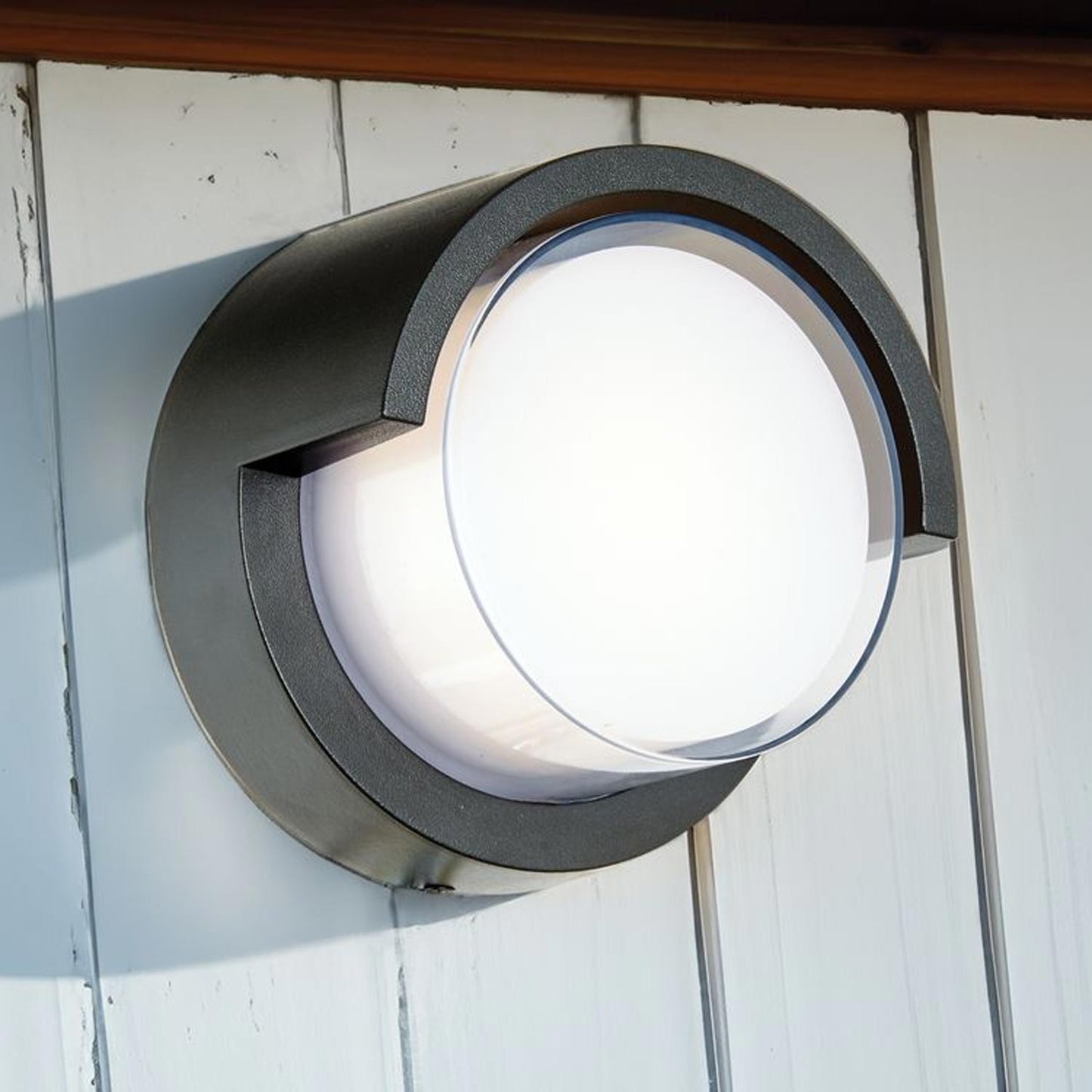 Geo Round Hooded Outdoor LED Wall Light in Detail.
