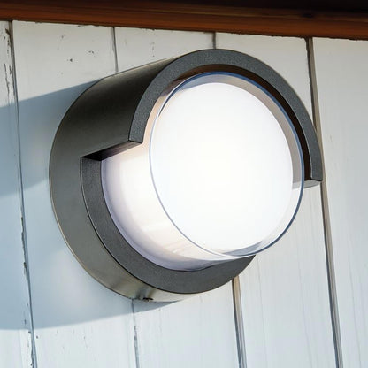 Geo Round Hooded Outdoor LED Wall Light in Detail.