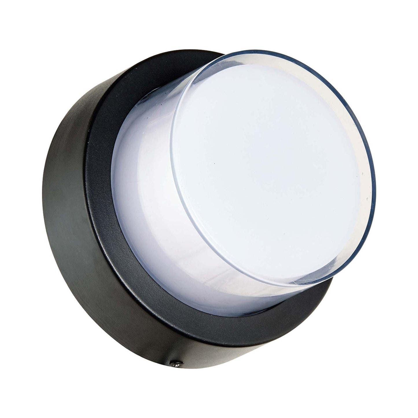Geo Round Outdoor LED Wall Light in Matte Black.