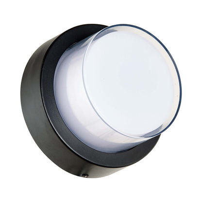 Geo Round Outdoor LED Wall Light in Matte Black.